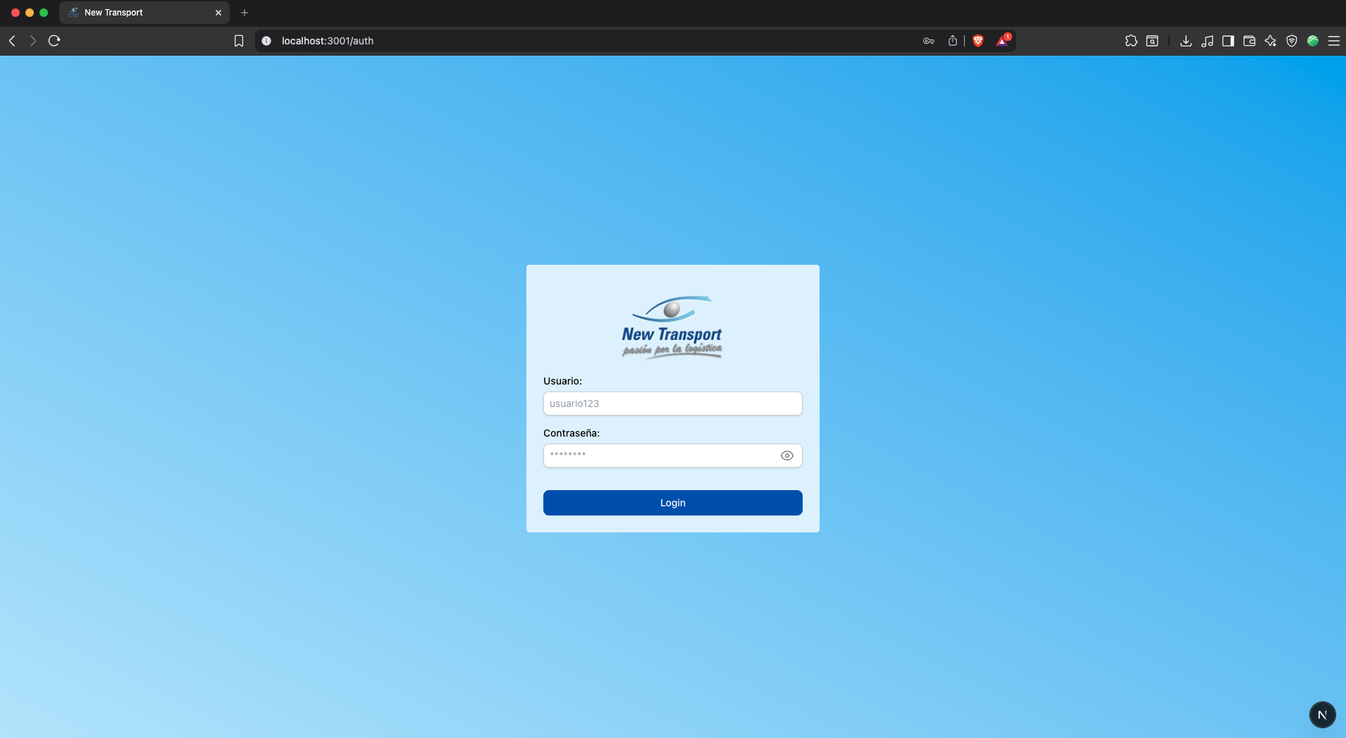 Pantalla de acceso al sistema