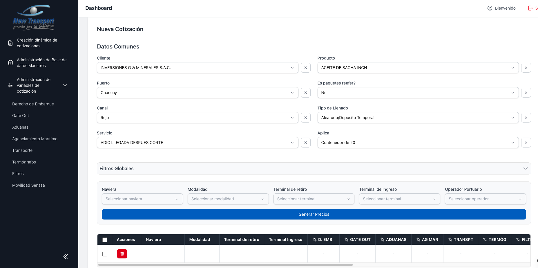 Agregar fila a la cotizacion