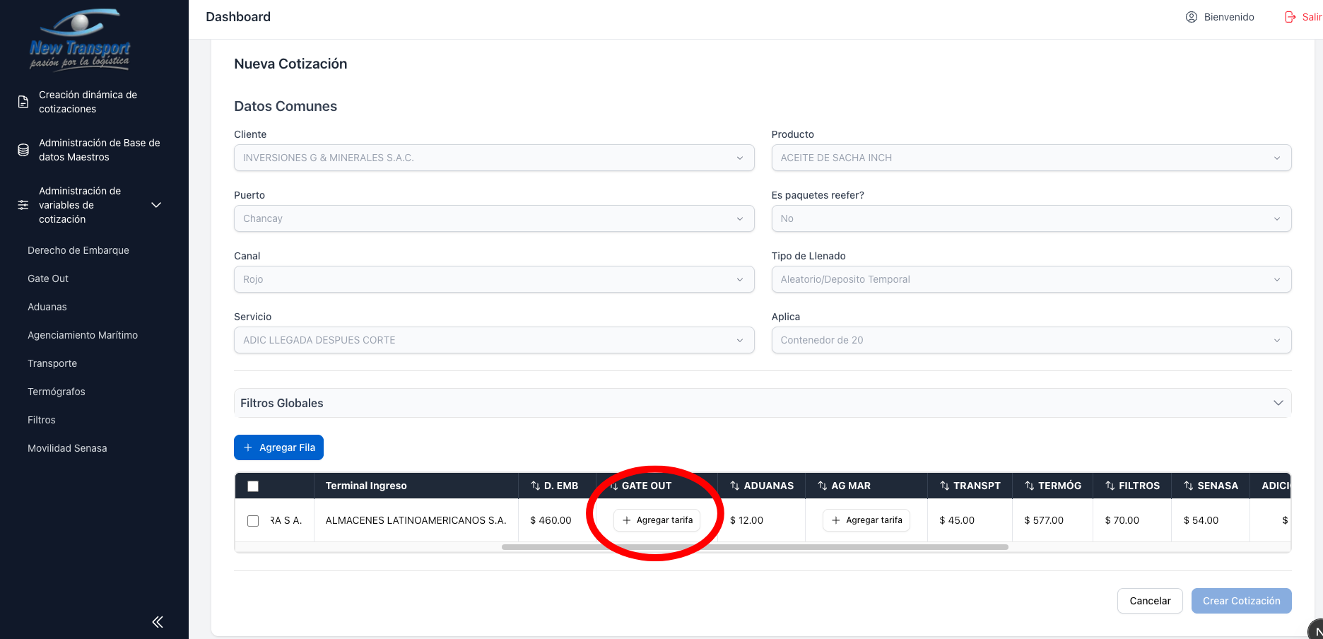 Generacion de tarifas