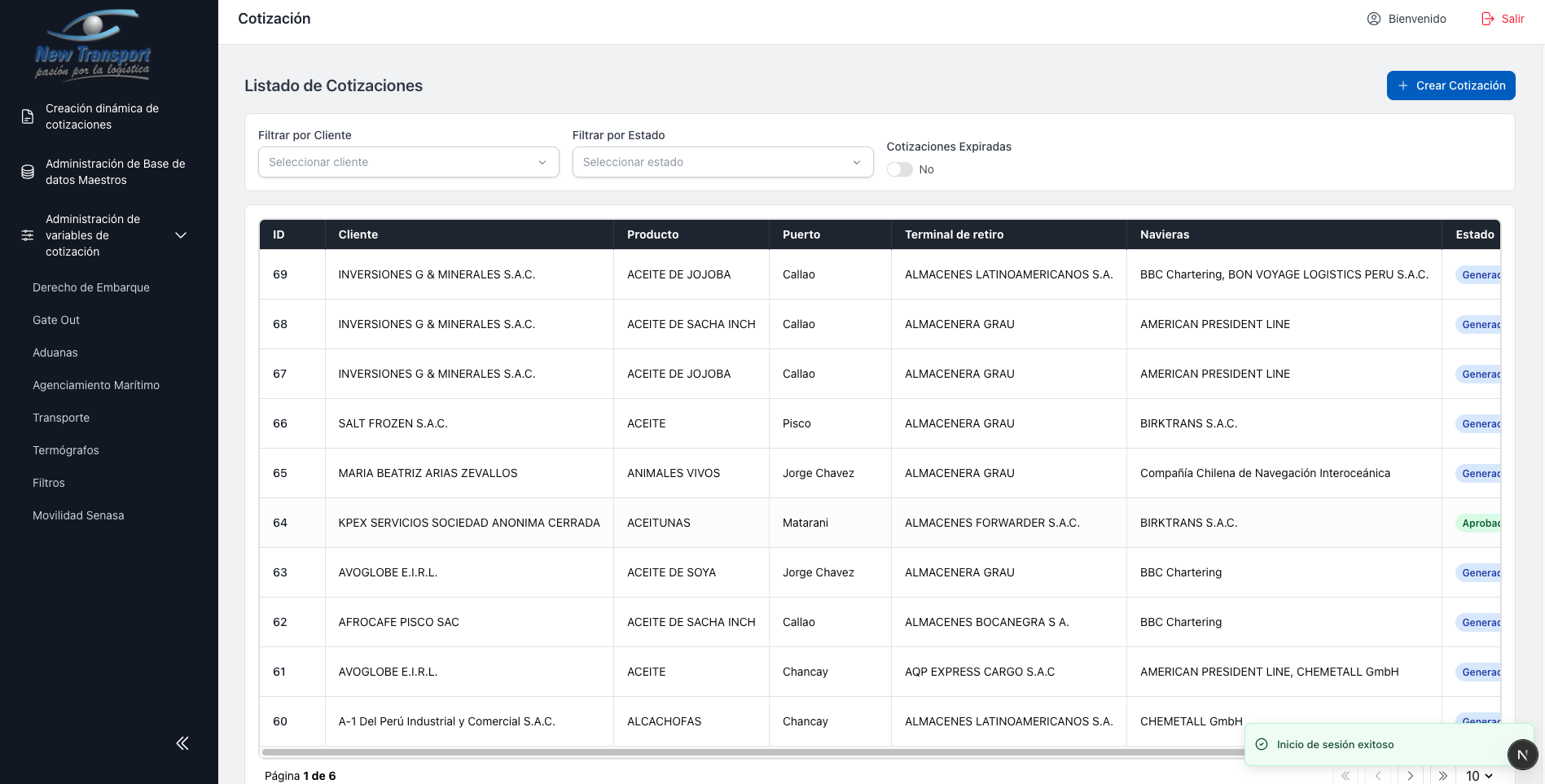 Acceso exitoso al sistema