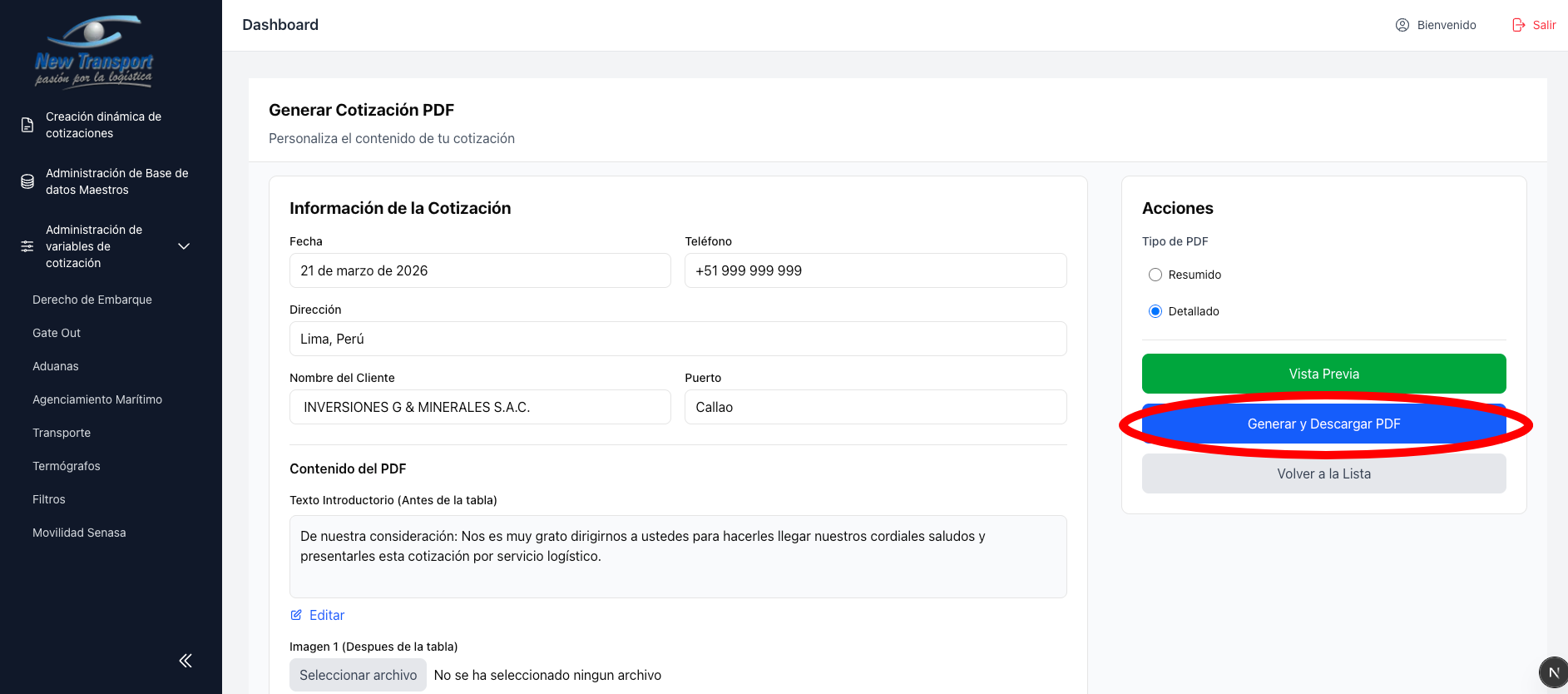Boton generar y descargar PDF