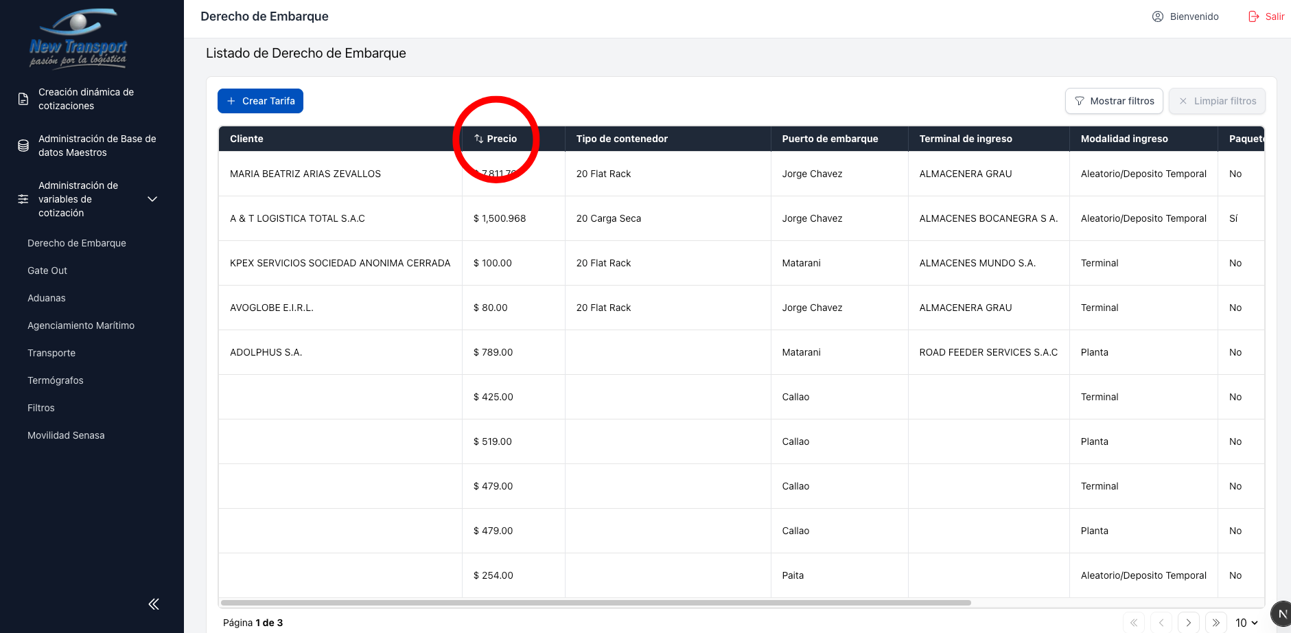 Listado paginado con ordenamiento