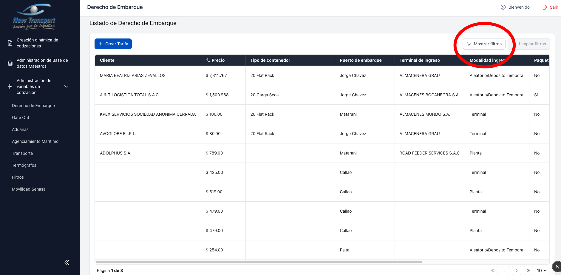 Boton mostrar filtros