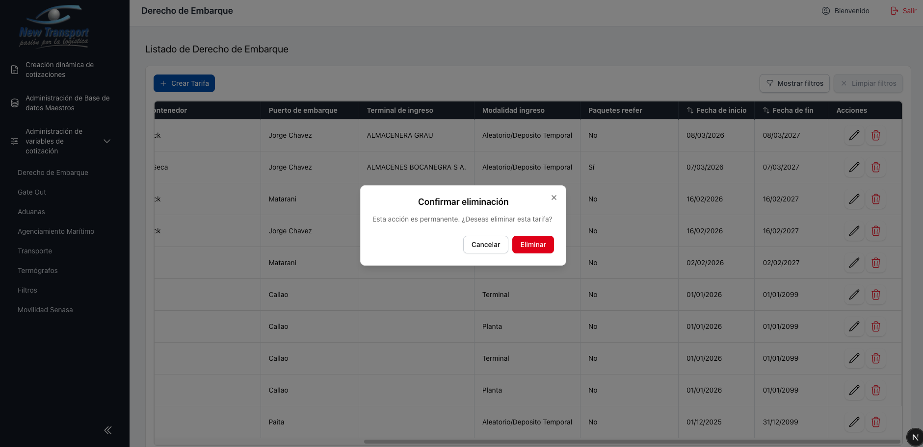 Modal de confirmacion de eliminacion